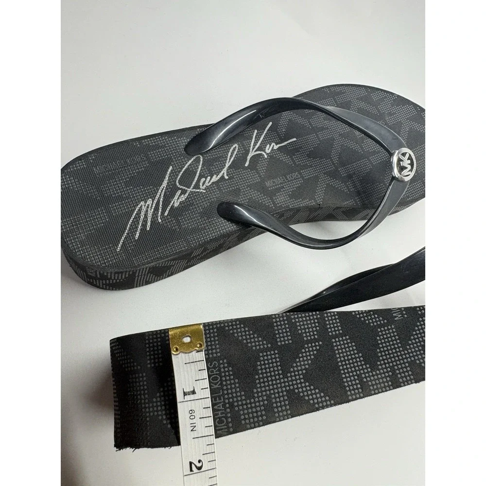 Michael Kors Bedford Platform Flip Flop Women 7 Black Jet Set Signature Low Heel